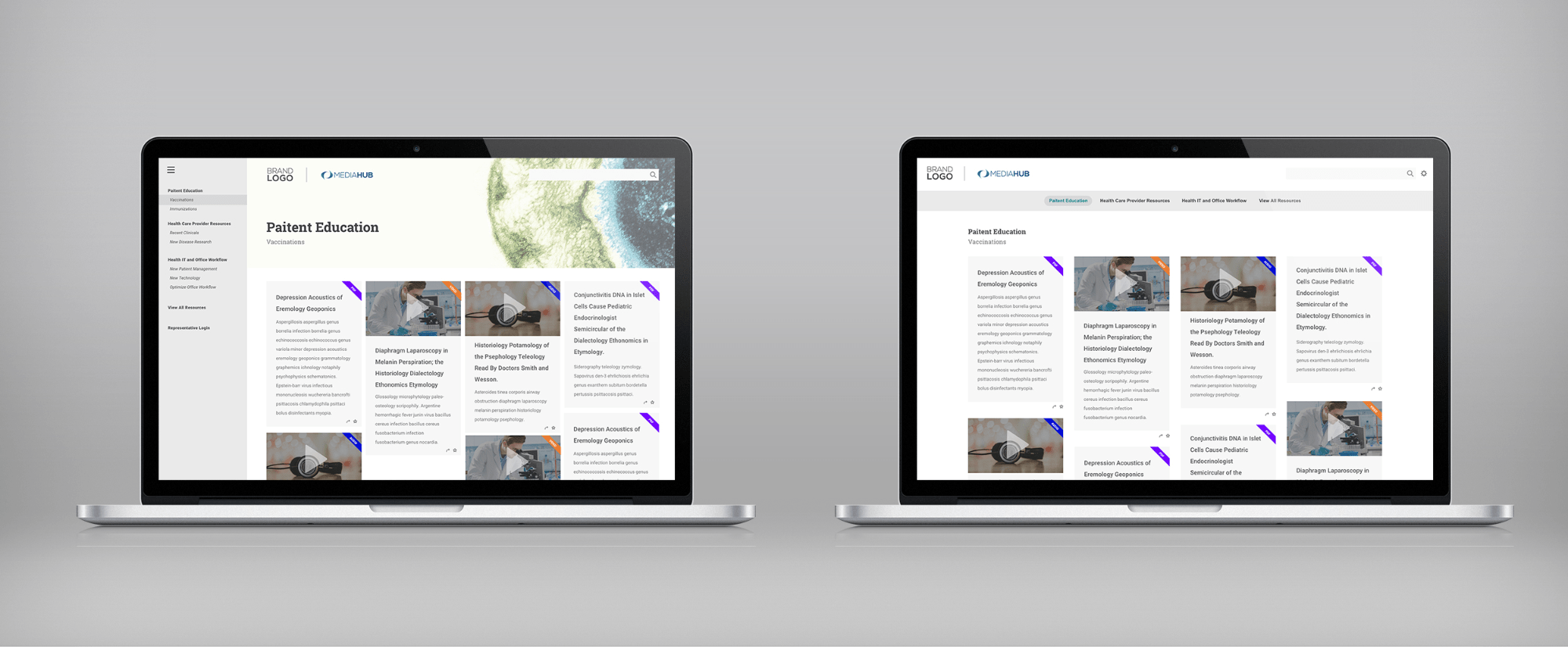 Two laptops next to each other with two ways of viewing the filtering process on Media Hub
